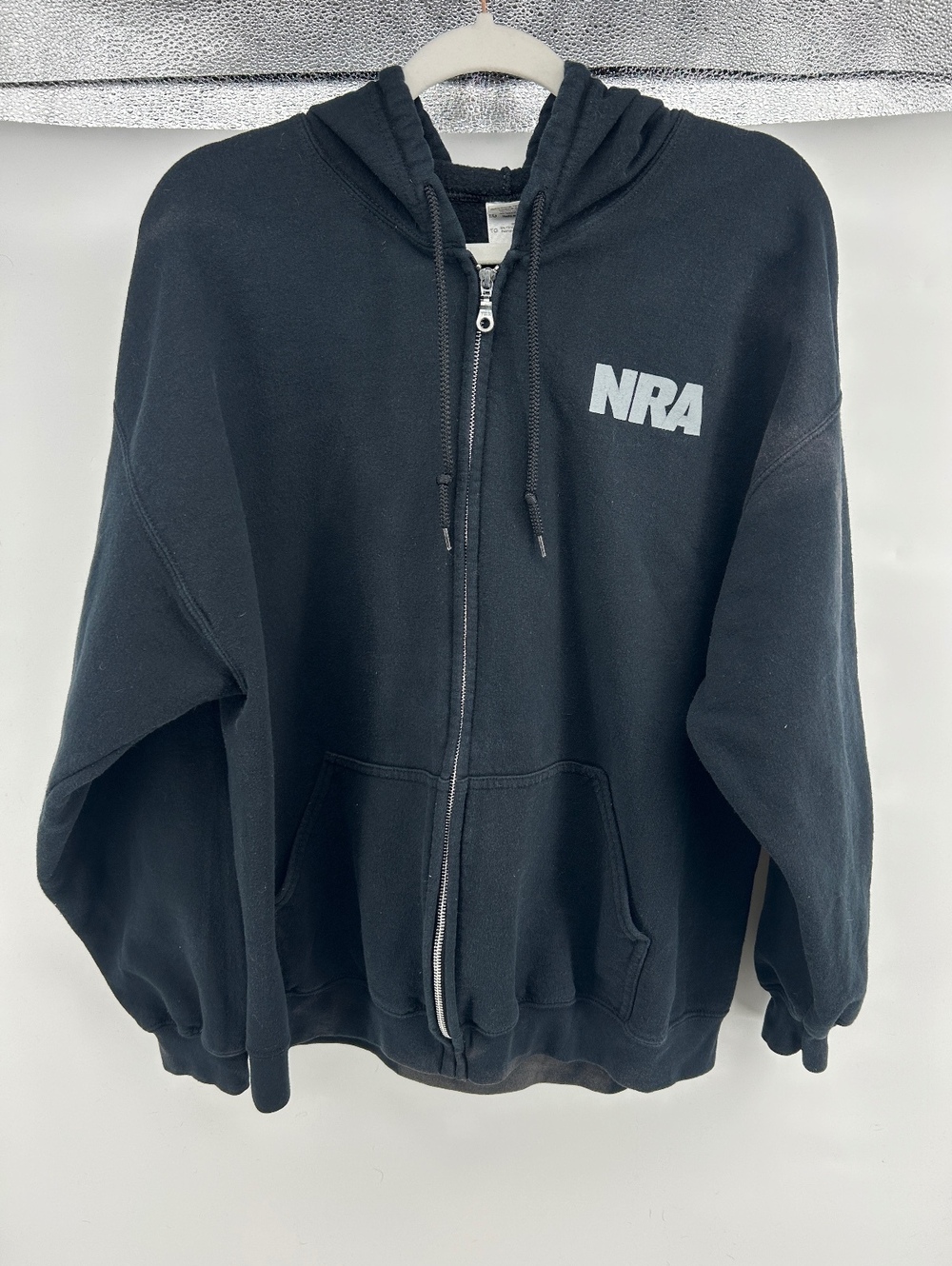 NRA Official Mens XL Black Full Zip Hoodie Logo Graphic Sweatshirt Cotton Faded